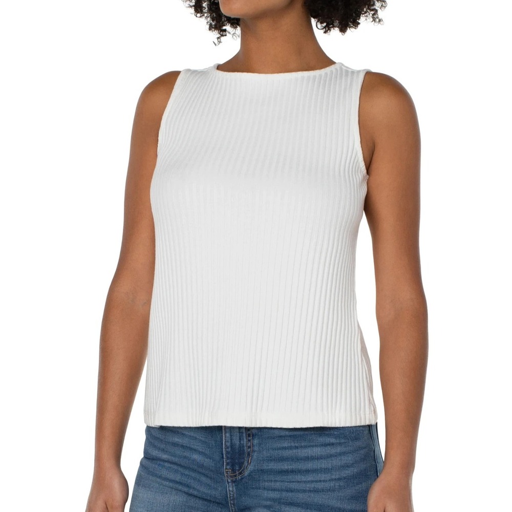 Liverpool Los Angeles Tank Top Sleeveless Boat Neck Rib Knit Top Snow Size Small